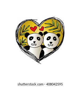 Hand drawn pandas for your design. Doodles, sketch. Vector.