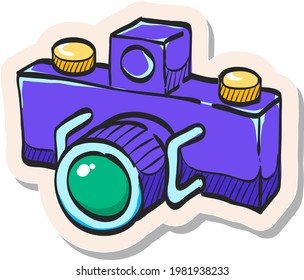 Icono de cámara de Panorama dibujado a mano en ilustración vectorial de estilo de pegatina