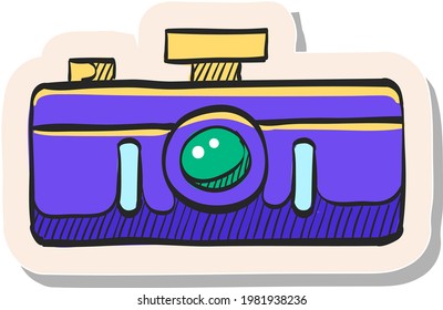 Icono de cámara de Panorama dibujado a mano en ilustración vectorial de estilo de pegatina
