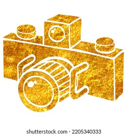 Hand Drawn Panorama Camera Icon In Gold Foil Texture Vector Illustration