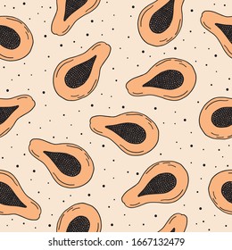 Hand drawn papaya fruit seamless pattern. Vector illustration.
