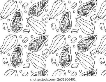 Hand drawn papaya pattern outline vector background. Wall decoration, wrapping paper, editable