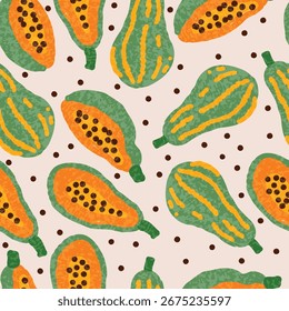 Handgezeichnete Papaya nahtloses Muster für Stoffhintergrund, Abdeckung, Umschlag, etc.