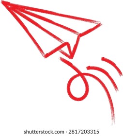 Hand Drawn Paper Airplane Brush Sketch Vector Icon with Motion Trail Illustration