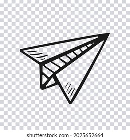 Hand drawn Paper Airplane isolated on transparent background. Sketch. Vector illustration.