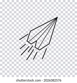 Hand drawn paper airplane isolated on transparent background. Sketch of paper airplane. Vector illustration.