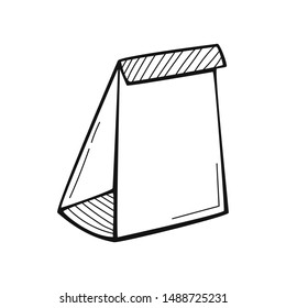 Hand drawn Paper Bag isolated on a white. Lunch. Sketch. Vector illustration.