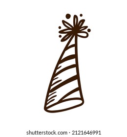 Hand drawn paper cap cone.  Birthday clipart in doodle style.  Holiday attributes for purim, photo props, design of a fun party. Vector Isolated illustration on a white background. 