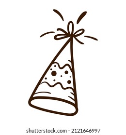 Hand drawn paper cap cone.  Birthday clipart in doodle style.  Holiday attributes for purim, photo props, design of a fun party. Vector Isolated illustration on a white background. 