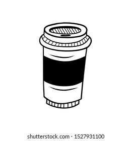 Hand drawn paper coffee cup isolated on a white. Sketch. Coffee to go concept. Vector illustration.