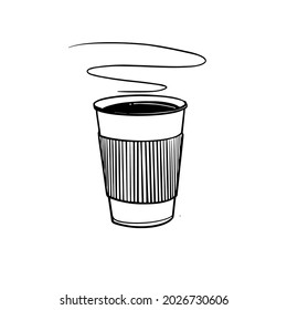 Hand Drawn Paper Coffee Cup Black and white drawing with line-art on white backgrounds.