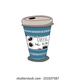 Hand drawn paper coffee cup isolated,vector