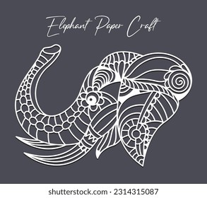 Hand drawn paper cut elephant head sticker svg