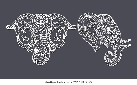 Hand drawn paper cut elephant head sticker svg