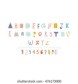 Hand Drawn paper cut out alphabet in vector. Funny paper cut letters.