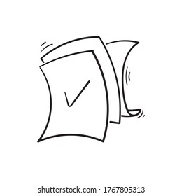 documento de papel dibujado a mano con símbolo de marca de verificación vector