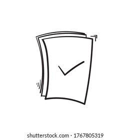 hand drawn paper document with check mark symbol vector