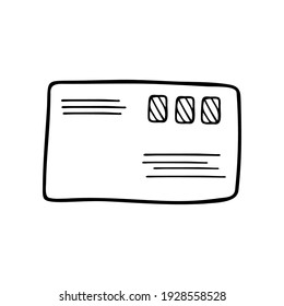 Hand drawn paper envelope for letters isolated on a white background. Doodle, simple outline illustration. It can be used for decoration of textile, paper.