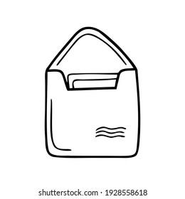 Hand drawn paper envelope for letters isolated on a white background. Doodle, simple outline illustration. It can be used for decoration of textile, paper.