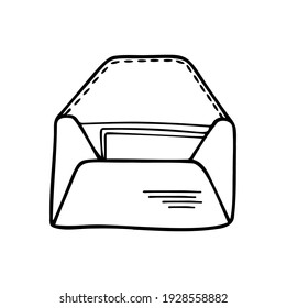 Hand drawn paper envelope for letters isolated on a white background. Doodle, simple outline illustration. It can be used for decoration of textile, paper.