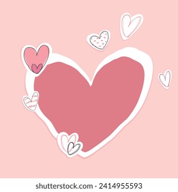 Hand drawn paper heart template decorated with little hearts. Valentines Day greeting card. Vector illustration