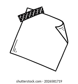 Hand drawn paper memo sticky. Doodle sketch style. Reminder paper sticker for pin notice, text. Vector illustration.