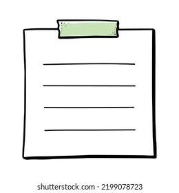 Papel dibujado a mano pegajoso. Estilo de dibujo de Doodle. Pegatina de papel recordatorio para aviso de pin, texto. Ilustración vectorial.