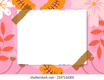 Hand Drawn Paper Note Isolated on A Pink Floral Background Vector Design EPS10 great to be used as a paper note, memo, business, education purposes