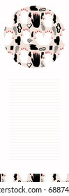 Hand drawn paper note. Modern abstract design. Red nails. Black and White hands. Ivory background.