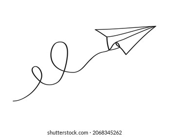 Hand drawn Paper plane continuous one line drawing. Symbol of creative and travel, route. vector illustration