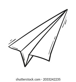 hand drawn paper plane icon in doodle style isolated.