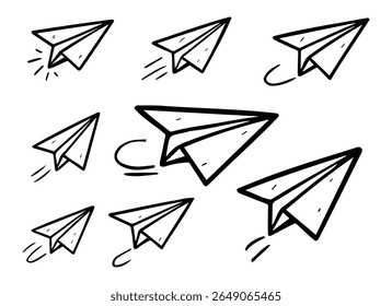 Hand Drawn Paper Plane Icon Set in Doodle Style for Creative Designs