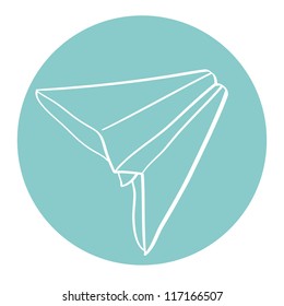 Hand drawn paper plane on the blue background. Vector illustration.