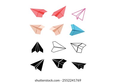 Hand drawn paper planes vector art crafted for imaginative educators, Joyful hand drawn colorful planes vector suitable for children’s projects, Artistic hand drawn paper airplanes vector