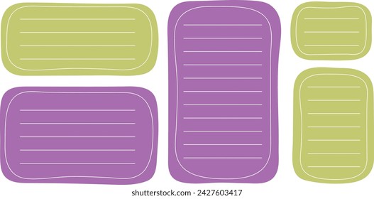 Conjunto de marcos de cita de papel dibujado a mano. Burbujas de voz vacías. Cuadro de texto con forma de color.Ilustración aislada de vector plano. Enmarcar cuadro de texto con línea. EPS10