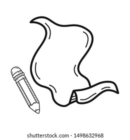 Hand drawn paper sheet and pencil isolated on a white. Vector illustration.
