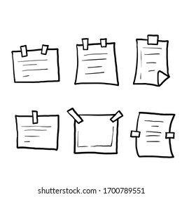 hoja de papel dibujada a mano en forma de doodle de línea de esbozo aislado en fondo blanco, piezas de páginas de libros de notas pastel, pegatinas de almohadillas de memo doodle