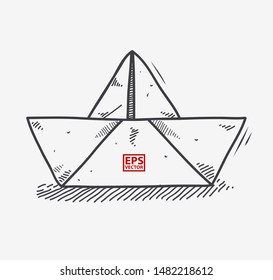 hand drawn paper ship isolated vector