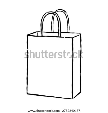 Hand drawn paper shopping bag illustration. Minimal doodle organic ink line sketch of retail store packaging carry bag. Simple vector isolated outline icon on transparent background.