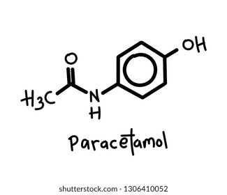 Hand drawn paracetamol molecule. Skeletal formula on white background