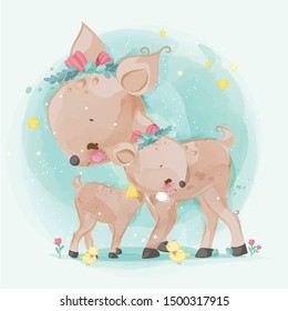 Hand drawn Parade the cute animals. Vector illustration