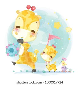 Hand drawn Parade the cute animals. Vector illustration