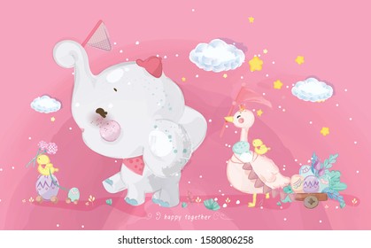 Hand drawn Parade the cute animals. 
