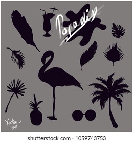 Hand drawn paradise. Vector set. 