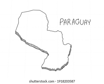 Hand Drawn of Paraguay 3D Map on White Background. 