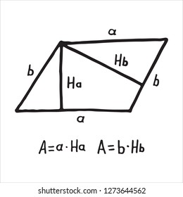 Hand drawn parallelogram Area. Sketch for education, icon. Decoration element. Vector illustration