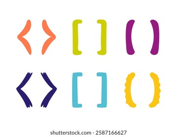 Hand drawn parenthesis. Doodle curly bracket set. Vector color punctuation sketch figure for quotation. Decorative ornament for quote