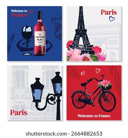 Handgezeichnete Paris Mini Komposition Set