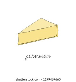 Hand drawn parmesan cheese isolated on white background.