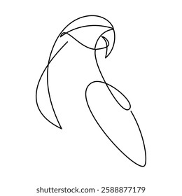 Hand drawn parrot bird vector. One line continuous drawing. Cartoon linear illustration, minimal icon, abstract print, banner, card, poster, brochure, doodle, sign, outline symbol, sketch, silhouette